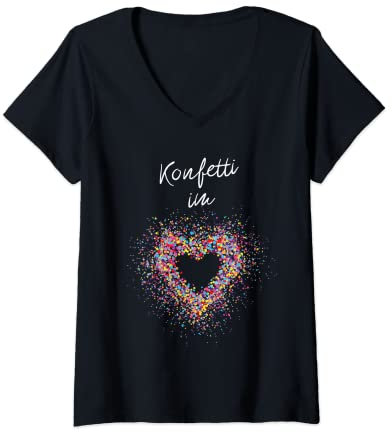 Damen Konfetti im Herz Karneval Konfetti Kostüm Fasching Köln T-Shirt mit V-Ausschnitt