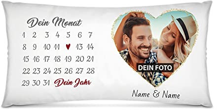 XXL-Kissen Kalender selbst gestalten - mit anpassbarem Jahrestag, mit Namen, Text & Foto Bedrucken - Geschenk für Paare, Valentinstag, Jahrestag, Liebe - inkl. Füllung, Weiß 80x40 cm