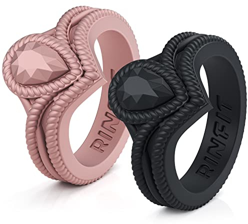 Rinfit Silikonringe für Frauen - Silikonringe für Frauen - Gummi-Eheringe für Frauen - Birnenförmige Silikon-Eheringe für Frauen - Patentiertes Design, 6 UK, Silikon, Kein Edelstein