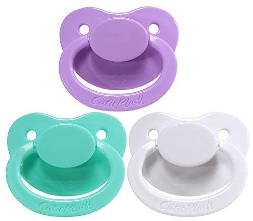 CutiePlusU Erwachsenengröße Schnuller - Großer Saugerschild 3 Paci Pack - Lila/Hellgrün/Weiß