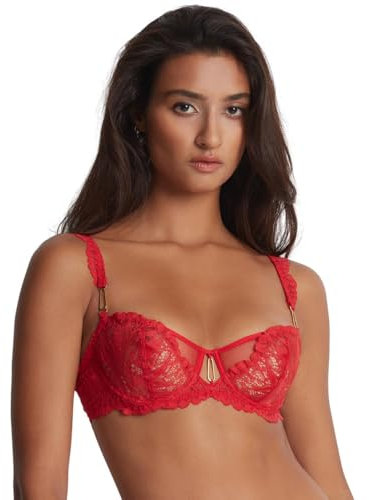 Aubade Women's Flowermania Half Cup Bra Balconette, Sheer, Red (Rouge Floral), 36F