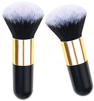 Lot de 2 pinceaux de maquillage en poudre - Grand pinceau plat Kabuki pour estomper le fond de teint et le fard à joues