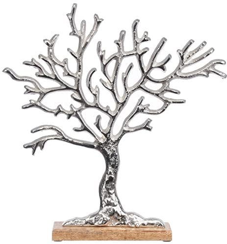 Brandsseller Espositore decorativo albero della vita, in alluminio, circa 32,5 x 34,5 cm, su base in legno di mango