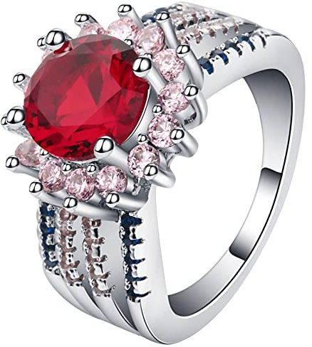 Homxi Silberne Ringe Damen,4 Zinken mit Rund Zirkonia Silber Rot Kupfer Ring Damen Trauringe Frauen Größe 54 (17.2)