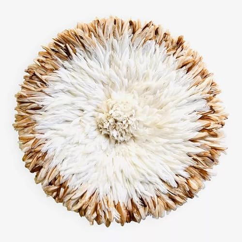 Karioska Juju Hut Weiß Abgerundet Natur Beige [4 Größen – $129 – $179] Authentische handgefertigte Wanddekoration Juju Hut Bamileke Kameroon (80 cm)
