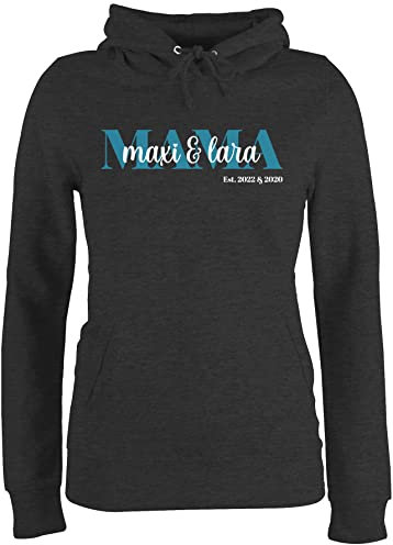 Pullover Damen Hoodie Frauen - Mama Schriftzug Datum Name - L - Anthrazit meliert - personalisierte Geschenke Muttertag Mutti Pulli mutterzagsgeschenke mom Kapuzenpullover muttertasgsgeschenke