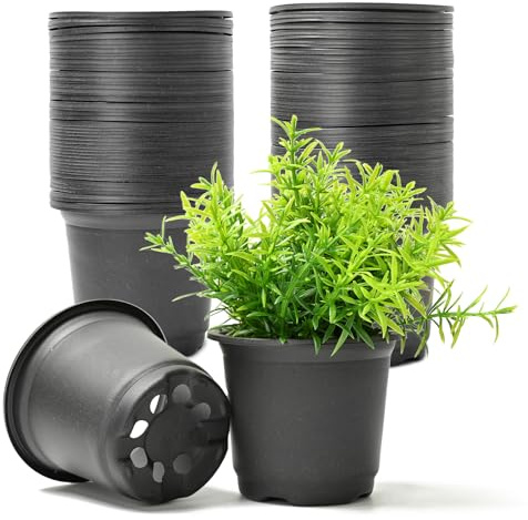Cymax Paquete de 100 macetas de 10 cm para plantas de vivero, reutilizables, macetas de plástico para semillas de plantas para suculentas, hierbas, verduras, plántulas, trasplante, color negro