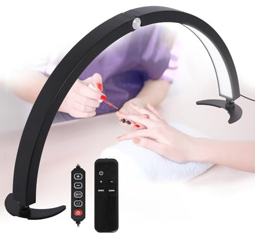 WIAONE Half Moon Light for Nail Desk, 29in 40W Half Moon Table Lamp Nail Desk Lamp with Wire Controller & Remote, Lash Light Lamp for Eyelash Extensions Tattoo PMU, 7 Cool/Warm Tones & 10 Brightness