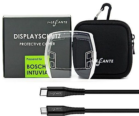 i-LEFANTE für Bosch Intuvia Display Schutzhülle + Neoprentasche mit Kabel Micro USB auf USB C| E-Bike Displayschutz | Transparent und wasserdicht | Stoß- und Kratzschutz