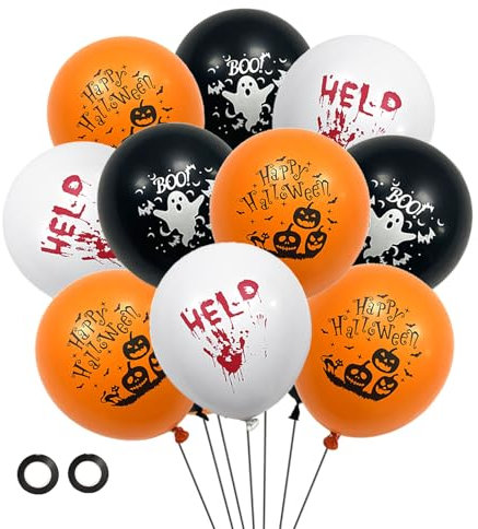 Halloween Luftballons party Deko, 24 Stück Halloween Luftballons mit Halloween-Flagge und Orange Schwarz Weiß Ballons Halloween Grusel Luftballons, für Halloween Horror Feier Party Deko