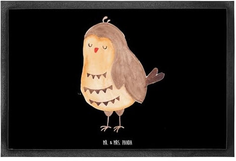 Mr. & Mrs. Panda 60 x 90 cm Fußmatte Eule Zufrieden - Geschenk, Fußabtreter, Schmutzmatte, Schmutzfangmatte, Haustürmatte, Fußabstreifer,