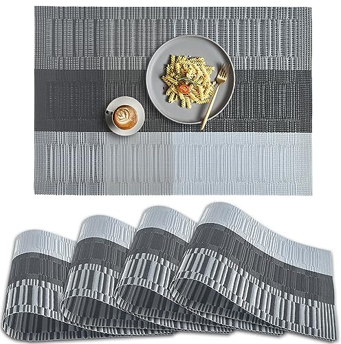 homEdge PVC Tischset, 4 Stück rutschfeste hitzebeständige Platzsets, waschbare Vinyl Platzsets, 4er Set - Ombre Silber Grau Schwarz, 45 cm x 30 cm, 227PM40723