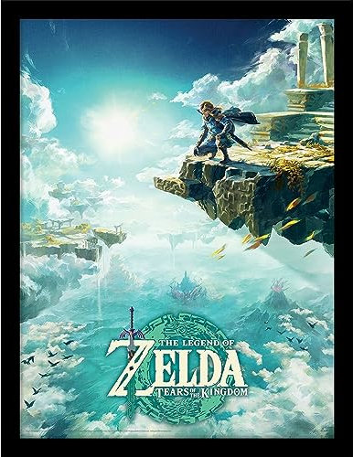 Pyramid International The Legend of Zelda Poster im Rahmen (Hyrule Skies Design), Wandkunst in 30 x 40 cm Posterrahmen, offizielles Merchandise-Produkt, Schwarz