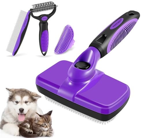 YOPETAYU 4-in-1-Pflegeset für Haustiere, selbstreinigende Zupfbürste für Hunde, Katzen und Kleintiere, Hundebürste zum Fellwechsel bei kurz- und langhaarigen Hunden.
