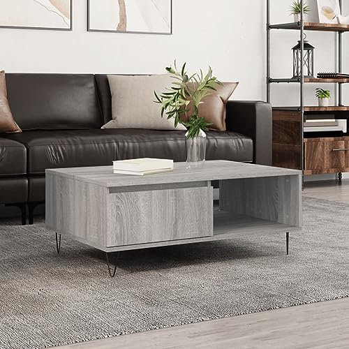 KRHINO Moderner Couchtisch, Couchtisch, technisches Holz, Sonomagrau, 90 x 60 x 35 cm, robuste und stabile Konstruktion, großer Stauraum für Bücher, Zeitschriften, CDs