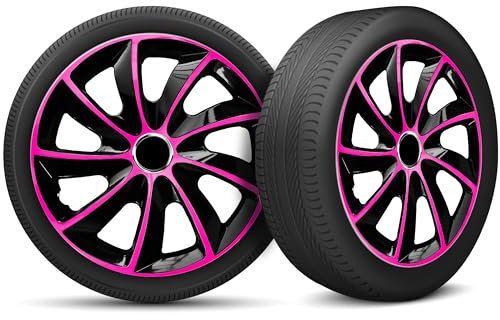 Radkappen 14 Zoll Radzierblenden 4er Set passend für alle Stahlfelgen - Einstellbarer Sicherungsring - Schwarz Rosa Pink