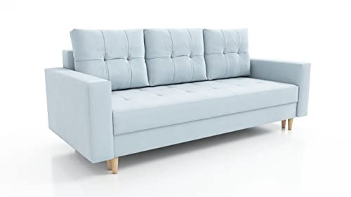 Verona Idee Meli - Hellblau Sofa mit Schalffunktion Sofa zum Entspannen Bettsofa Moderne Stil - Ideal für gesellige Zusammenkünfte