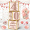 Guiruiy 3Pcs 40th Birthday Decorations Boxes for Women, Pink Rose Gold 40th Birthday Balloons Boxes Party Supplies, Pink Forty Year Old Bday Theme Cardboard Box Decor
