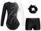 FEESHOW Mädchen Kinder Turnanzug Mit Hose Langarm Turntrikot Gymnastik Body Gymnastik Shorts Und Haargummi Ballett Tanzoutfit Weiß&Schwarz 170