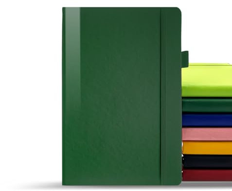 DynamiX Luxuriöses A5 Notizbuch, Veganleder-Hardcover,100 g/m² Papier,Stifthalter,Gummiband. Ideal für Kreativität und tägliche Notizen.Tiefgrün.