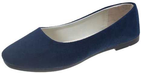 Rojeam Womens Flats Shoes Portable Pumps Ballet Flat Slip-on Ballerina Pumps Shoes Ladies Loafers, Navy Blue, Size 8