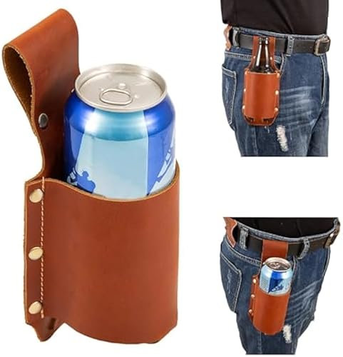 Crazy Horse Étui de ceinture portable en cuir pour bouteille de bière pour homme, fête des pères, Noël, buveurs de bière, accessoires de cowboy pour homme