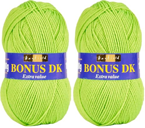 Hayfield Bonus DK Double Knitting Acrylic Yarn, 100g, Neon Green (552) (Pack of 2)