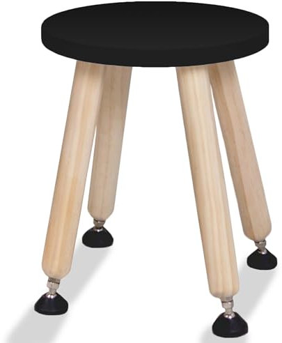 Cateam Marchepied en bois pour enfants et tout-petits - 1 pièce - Noir - Avec pieds extensibles - Tabouret de table sensoriel - Tabouret rond pour enfants avec pieds de nivellement