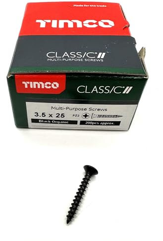 200 Pcs Box of Black Wood Screws Double Countersunk Multi Purpose (3.5mm x 25mm) Organic Woodscrews