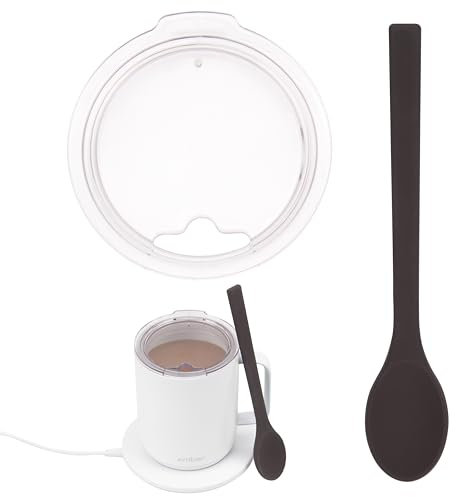 Kiicii Mug Lid Replacement with 6.5 Inches Silicone Coffee Spoon Set, Splash-proof Lid for 10oz Ember Smart Mug 2, BPA-Free, Heat-Resistant, Transparent, Dishwasher Safe