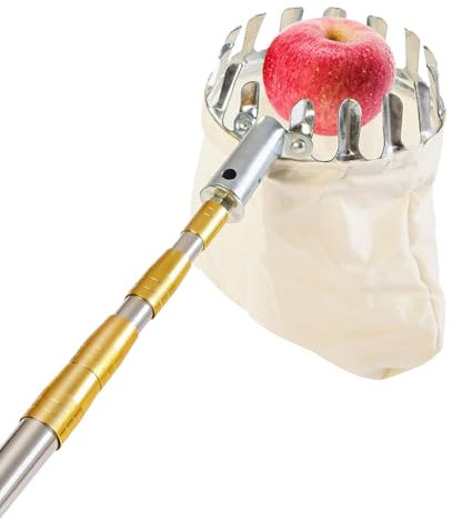 Obstpflücker mit Teleskopstiel Apfelpflücker mit Stoffbeutel Kirschenpflücker aus Edelstahl Obstsammler Diameter 15cm Pflaumenpflücker Obstgreifer für Pflücken Früchten von Hohen Plätzen