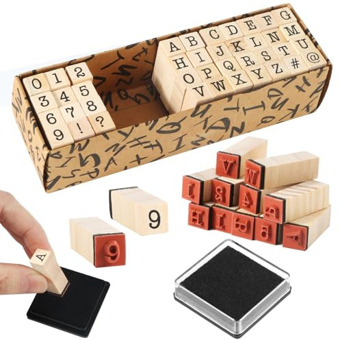 HO-SFSM 40 Stück Alphabet Holzstempel Buchstaben, Buchstaben Stempel mit Stempelkissen für Scrapbooking, Kunst, Handwerk, Kartenherstellung