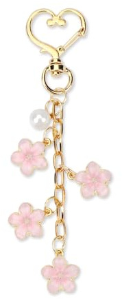 Tranbath Schlüsselanhänger Herz Mit Sakura Anhänger, Eleganter Glücksbringer Für Frauen, Ideal Als Geschenk Zum Geburtstag, Zur Einschulung Oder Für Besondere Anlässe, Kleines Geschenk Für Frauen
