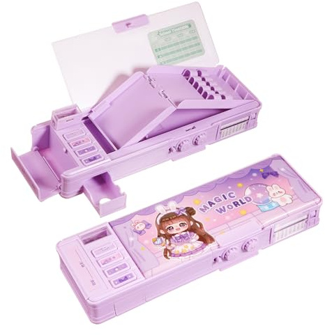 Humyoun Multifunction Pop Up Pencil Case with Password Lock Pencil Sharpener Calendar Whiteboard Christmas Birthday Gift for Teen Purple Magic World, Purple, Magic World