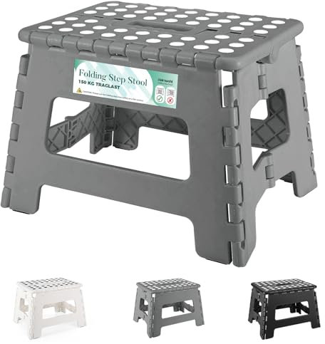 HEIMWOHL Marchepied pliable durable, gris, 22,9 cm pour enfants et adultes, supporte jusqu'à 150 kg, léger et facile à ranger, tabouret pliable avec design antidérapant, idéal pour une utilisation