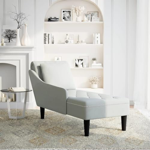 Kangmusi Chaiselongue mit Kissen und Rechter Armlehne Hellgrau Samt, Grau 4009772