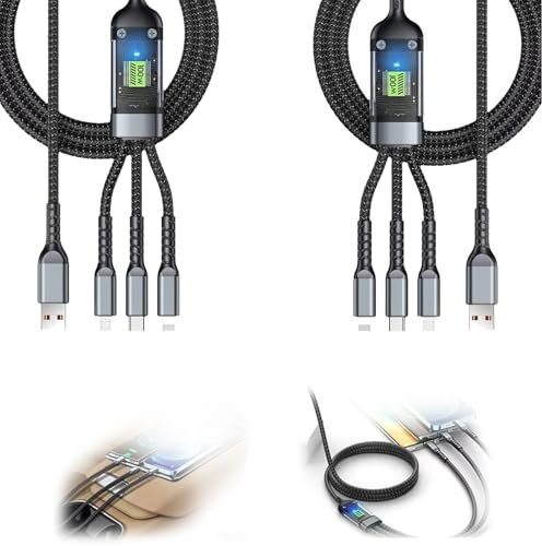 Stonivislyt 2pcs Câble de Charge Ultra Rapide 3 en 1 Transparent et Lumineux, câble de Charge Universel, câble de Charge Multiple Portable 100 W, câble de Charge 3 en 1,Cable Multi Chargeur