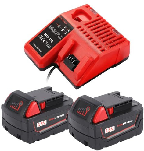 PaillYue 2X M1850 18 V 5,0 Ah Batterie avec Chargeur Compatible avec Batterie Milwaukee 18V M18, M18BX, M18B5, M18 XC, M18B2, M18B4, Li18, C18B, 48-11-1828, 48-11-1840