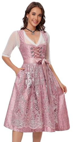 YesFashion Dirndl Damen Midi Dirndl für Damen Trachtenkleid 3Tlg. Trachtenmode Kleid für Oktoberfest Rosa