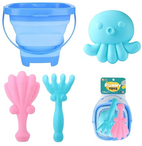 Beach Sand Toys for Kids, Foldable Beach Bucket Set Sea Animals Molds Sand Shovels Sandpit Toys for Kids Toddler Boys Girls Cruise Beach Essentials
