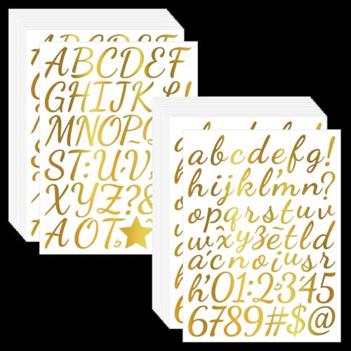 Zayookey 30 Sheets Gold Letter Stickers Glitter Alphabet Stickers Self Adhesive Vinyl Letter Number Sticker for Mailbox Scrapbooking Graduation Cap Poster Board Water Bottle