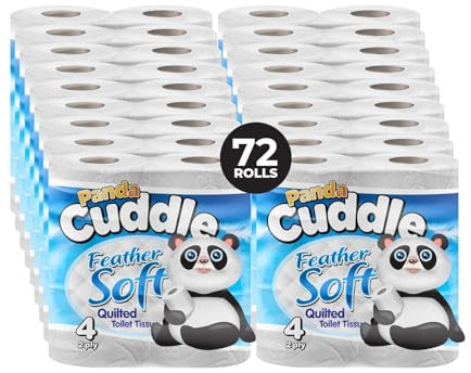 Panda Cuddle Classic Toilet Paper, 2-Ply Quilted, 72 Rolls (12 × 6 Pack) – FSC Certified Unscented Bathroom Tissue, Septic-Safe, Feather-Soft & Strong, 150 Sheets per Roll