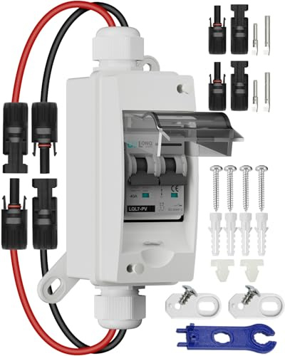 CNLONQ Disjoncteur PV 40A DC1000V solaire interrupteur de déconnexion 1 en 1 Out avec câble Fiche solaire et support de fixation IP65 étanche pour installation solaire