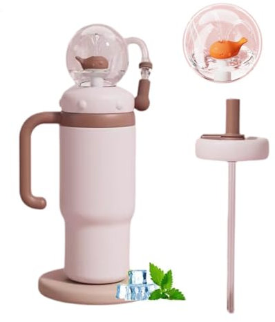 Eqvexd 24oz Trinkbecher aus Edelstahl, Wal-Trinkbecher mit Henkel, auslaufsichere, isolierte Wasserflasche mit zwei Deckeln, süßer Trinkbecher, 710 ml(Brown)