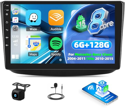 6+128G 8-Core Android 15 Autoradio für Mercedes-Benz Viano 2004-2011/Vito 2010-2015, 10,1-Zoll-Touchscreen Radio mit kabellosem Carplay, Android Auto Mirror Link/WiFi/BT/GPS/FM/RDS/EQ/DSP