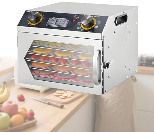 DPLWJPP Dörrautomat Edelstahl mit 18 Edelstahlgitter Dörrapparat Obst Fleisch Pilze Dörrgerät Temperatur Einstellbar Dörrgerät für Hundeleckerlis,Fleisch,Obst,Joghurt,6thfloor