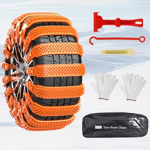 Ninonly Schneeketten 8 Stück Reifenketten Anti Rutsch Universal Schneeketten für Auto Laster SUV passend für Reifenbreite 165mm-245mm Einfache Montage und Demontage