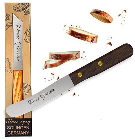 Personalisiertes Frühstücksmesser Solingen mit Holzgriff (Thermo-Nuss, 1x Glattschliff)