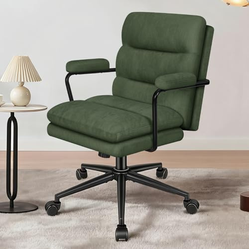 ALFORDSON Bürostuhl, Bequemer Schreibtischstuhl mit Polsterarmen, Kreuzstuhl mit Rädern für Home Office, Wohnzimmer Ergonomischer Computerstuhl, Chenille, Grün