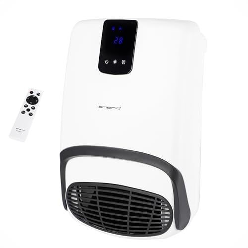 EMERIO Bad Heizlüfter | für Räume bis 20 m² | 2000W | IP23 | 2 Heizstufen | Einstellbarer Thermostat | 24h Timer | 1 Handtuch-Halter | Wandmontage | Ventilatorfunktion | Touch Display | BH-123818